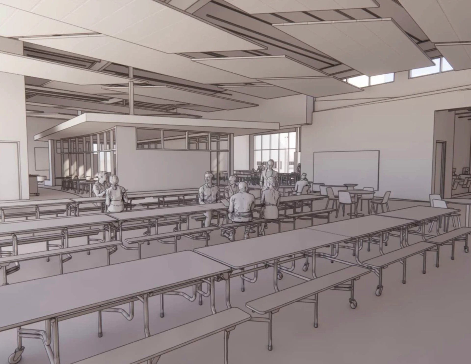 cafeteria technical drawing with students