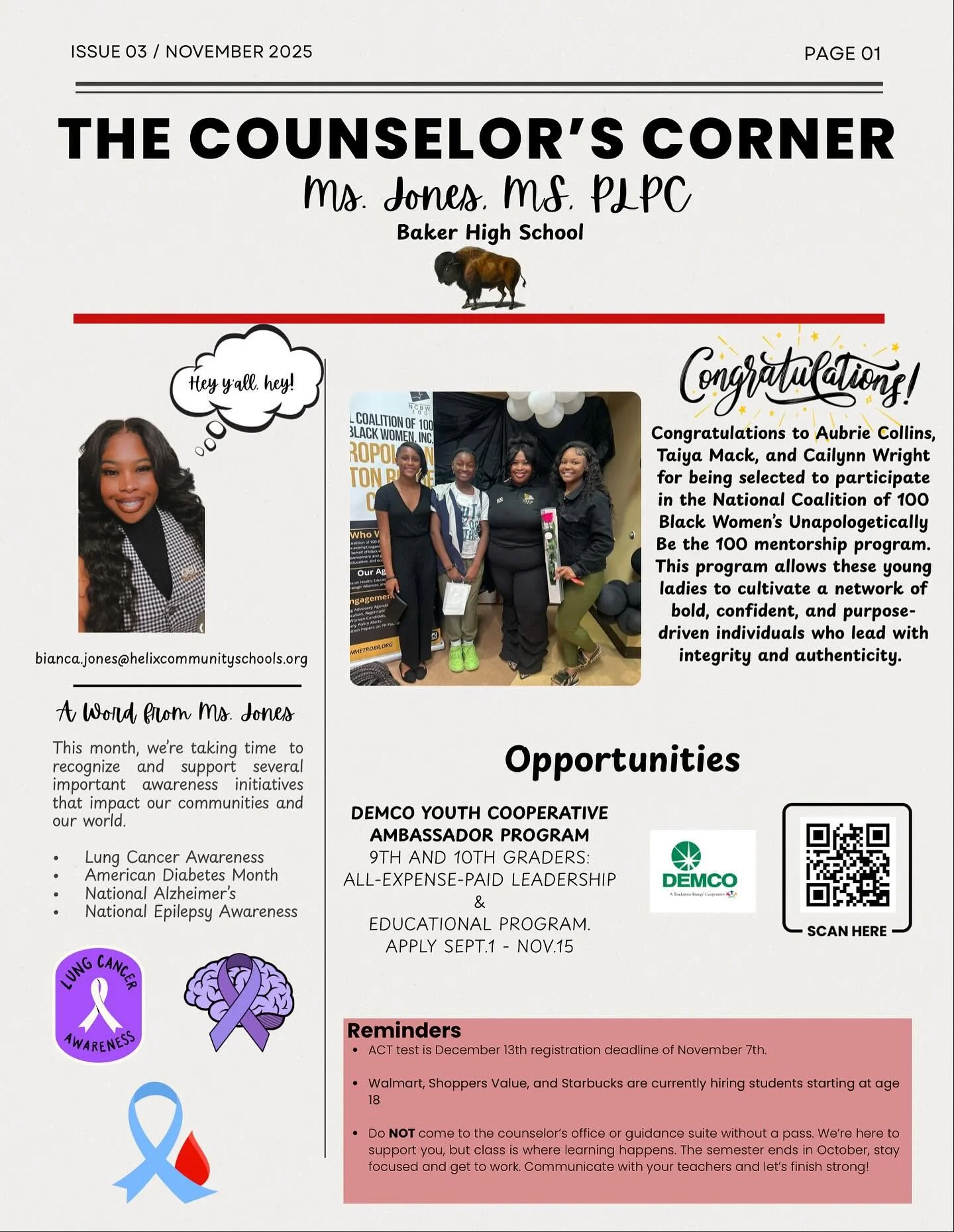 Page One of The Counselor's Corner