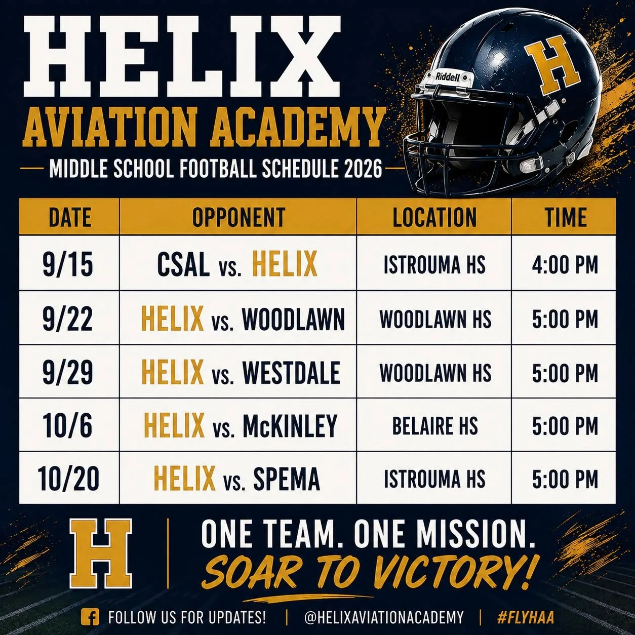 HAA Middle School Football Schedule 