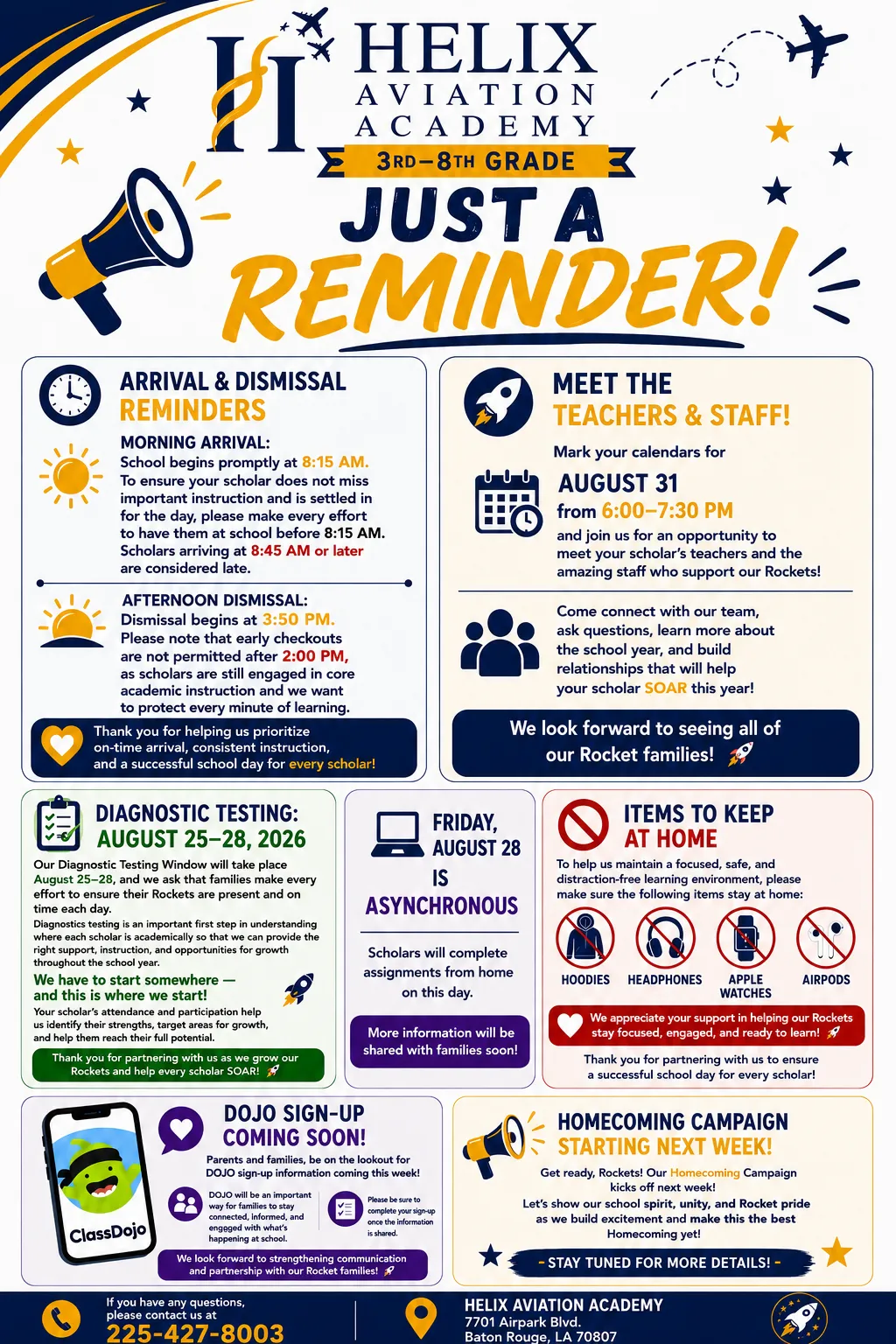 HAA: 	HAA: Important Reminders for PreK4 &ndash; 2nd Grade Families