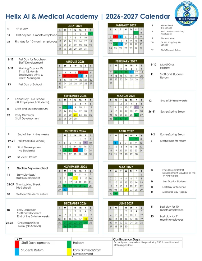 Graphic of HAIMA Academic Calendar