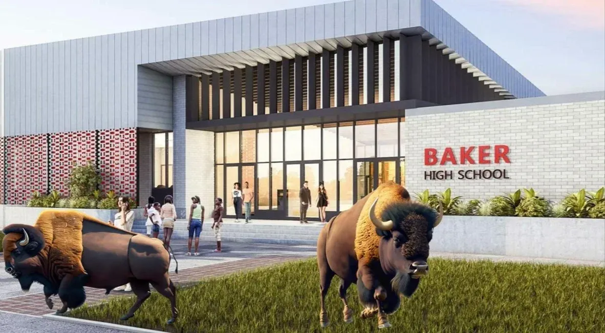 Baker high School building exterior rendering